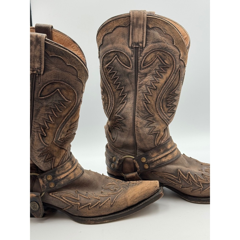 Stetson‎ Mens Distressed Brown Leather Harness Cowboy Boots Handmade Mexico 8